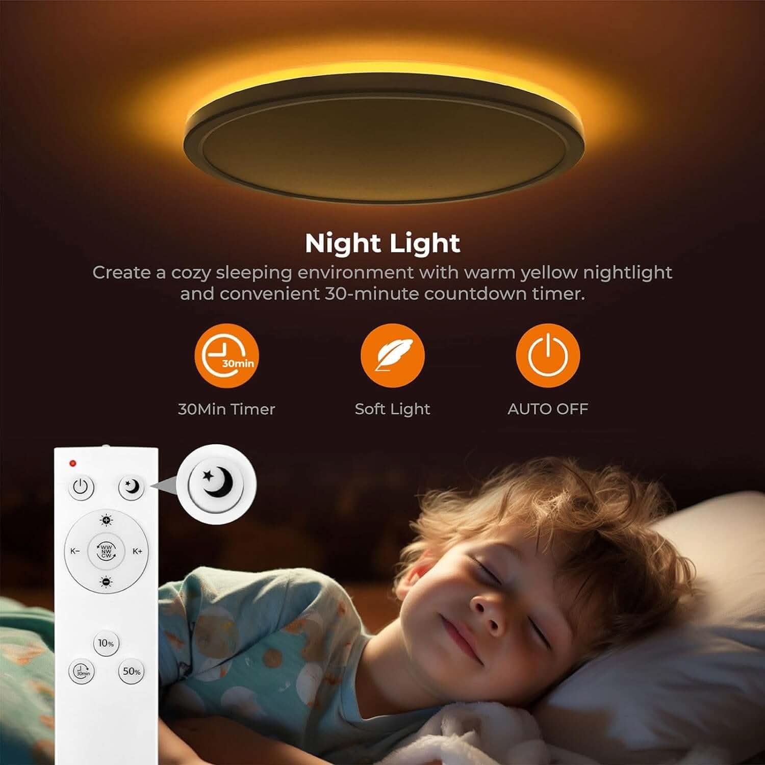 LED Ceiling Light Dimmable 24W, Ceiling Lamp with Remote Control Timeable, 2000K Night Light Warm, Panel 3000K-6500K for Bedroom Kid's Room Living Room Bathroom, Round White 11.8 Inch